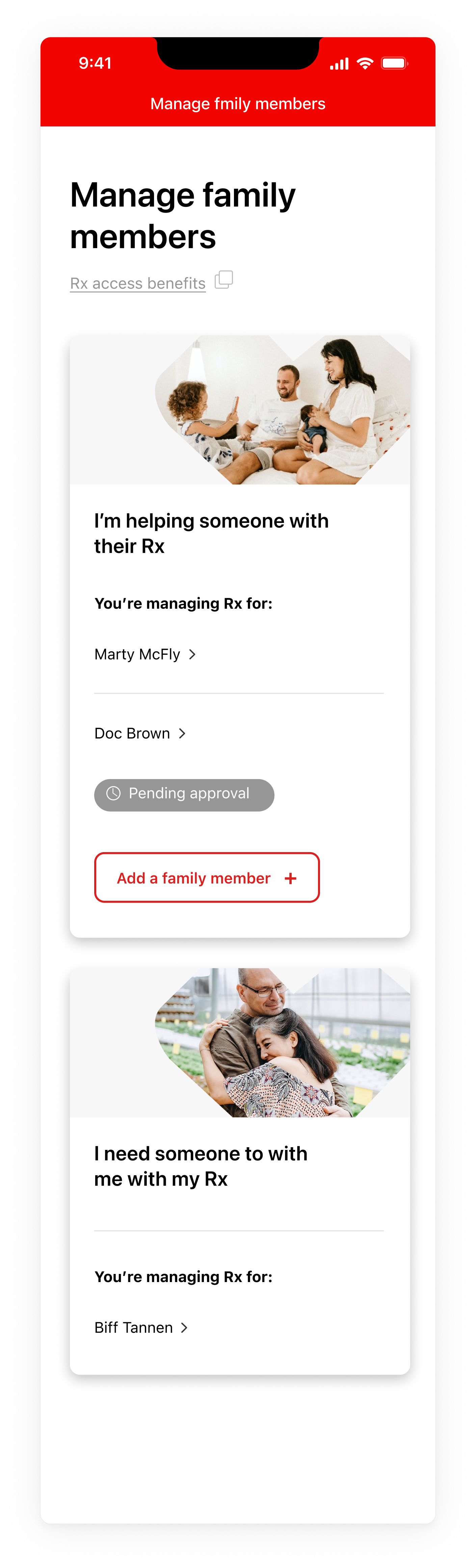Caregiver flow screens