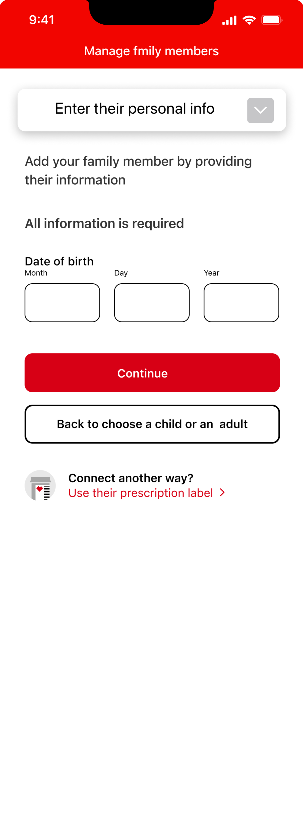 Family management screens